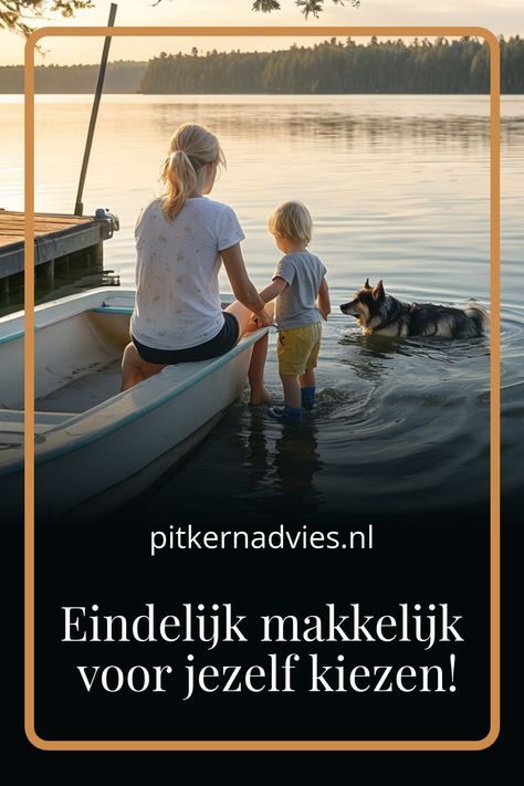 pin voor jezelf kiezen copingvaardigheden Werkende moeder met haar kind op een bootje aan de rand van het meer terwijl ze nadenkt over hoe voor jezelf kiezen het leven makkelijker maakt.